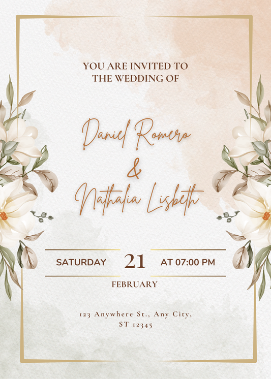 Beige Watercolor Flower Wedding Invitation